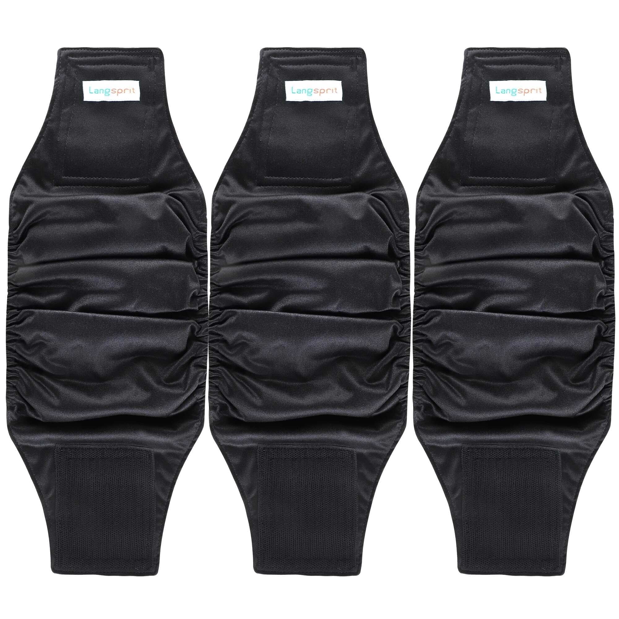Langsprit Male Belly Bands for Dogs (Pack of 3) - High Absorbing Dog Wraps Male Washable - Reusable Male Dog Diapers,Black,XS