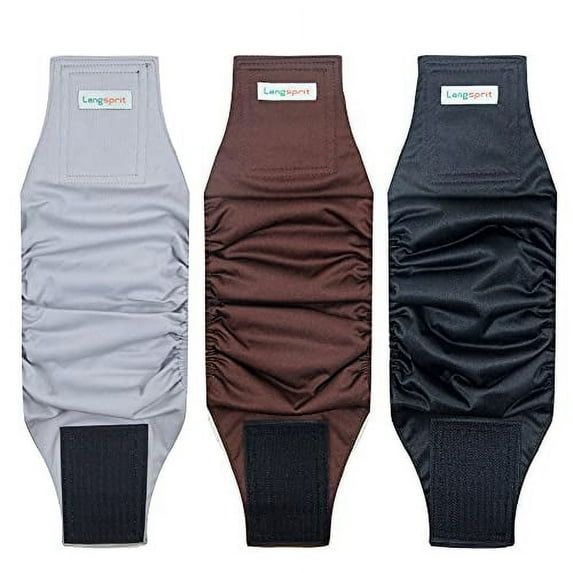 Langsprit Male Belly Bands for Dogs (Pack of 3) - High Absorbing Dog Wraps Male Washable - Reusable Male Dog Diapers,Black,Gray,Coffee,L
