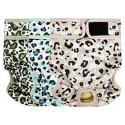 Langsprit Washable Female Dog Diapers (3 Pack) - No Leak Reusable Diapers for Doggy Female in Period - Highly Absorbent Dog Heat Panties with Adjustable Snaps,Leopard,M