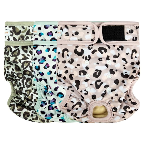 Langsprit Washable Female Dog Diapers (3 Pack) - No Leak Reusable Diapers for Doggy Female in Period - Highly Absorbent Dog Heat Panties with Adjustable Snaps,Leopard,S