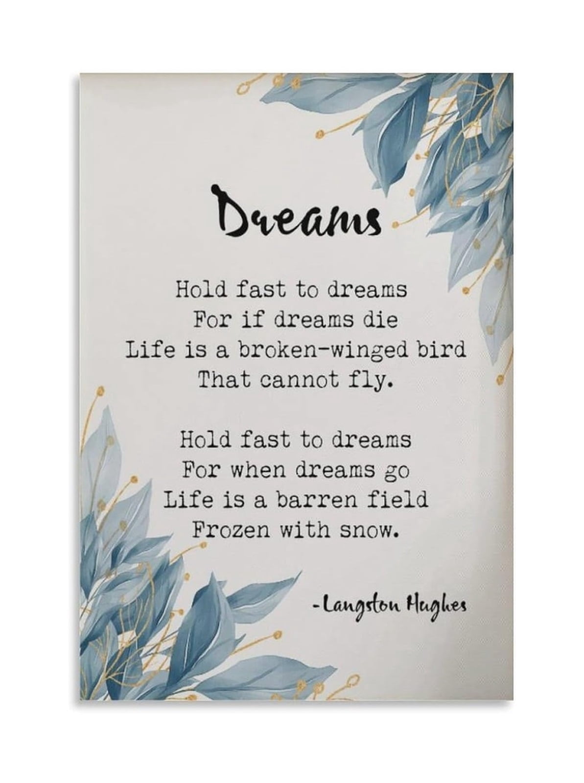 Langston Hughes Dreams Poetry Print Inspirational Quote Literary Wall ...