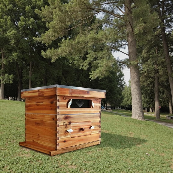 Langstroth 10-Frame Beehive Starter Kit – Wax-Coated Cedar Wood, 1 Deep & 1 Medium Box with Acrylic Window, Dovetail Joints, Easy Assembly, Full Beekeeping Set for Beginners & Experts