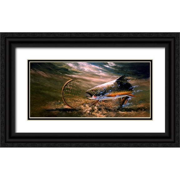 Langton, Bruce 14x9 Black Ornate Wood Framed with Double Matting Museum Art Print Titled - Nothing But Net - Brook Trout