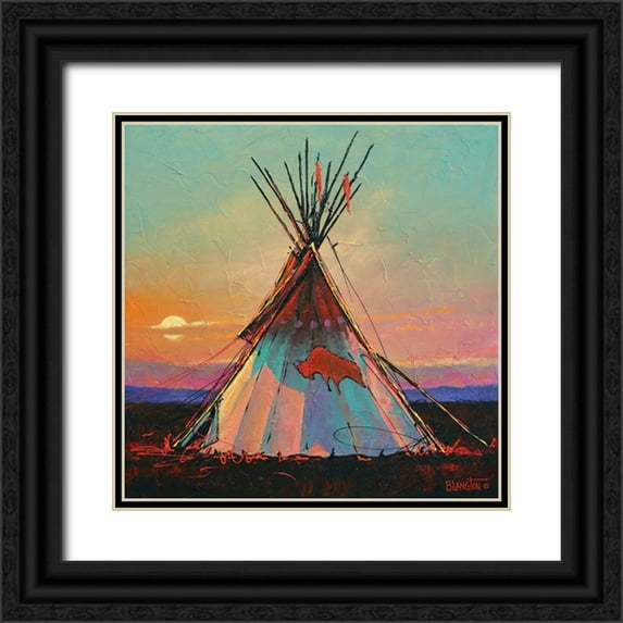 Langton, Bruce 15x15 Black Ornate Wood Framed with Double Matting Museum Art Print Titled - One Buffalo