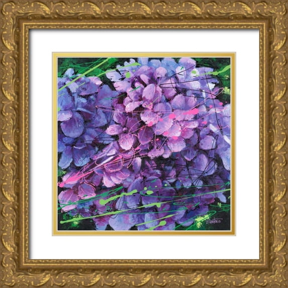 Langton, Bruce 20x20 Gold Ornate Wood Framed with Double Matting Museum Art Print Titled - Hydrangea in Motion