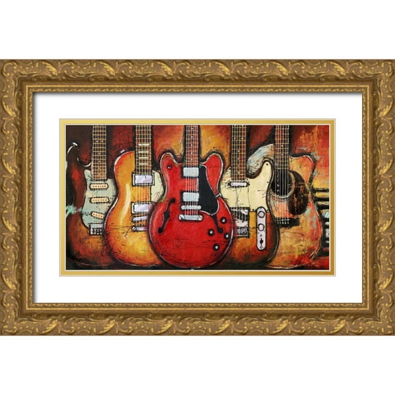 Langton, Bruce 24x15 Gold Ornate Wood Framed with Double Matting Museum Art Print Titled - Guitar Collage