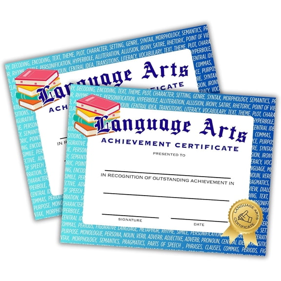 Language Arts Achievement Certificate 30pk 8.5x11 Social Studies English Writing School Teacher End of Year Class Excellence in