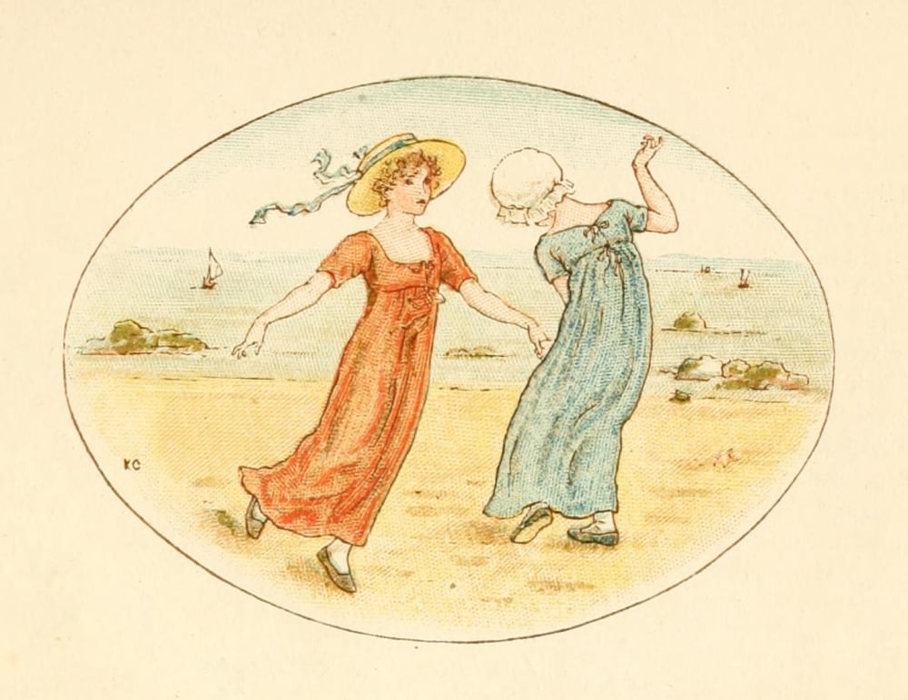 Language of Flowers 1884 Dancing on the beach Canvas Art - Kate Greenaway (24 x 36)
