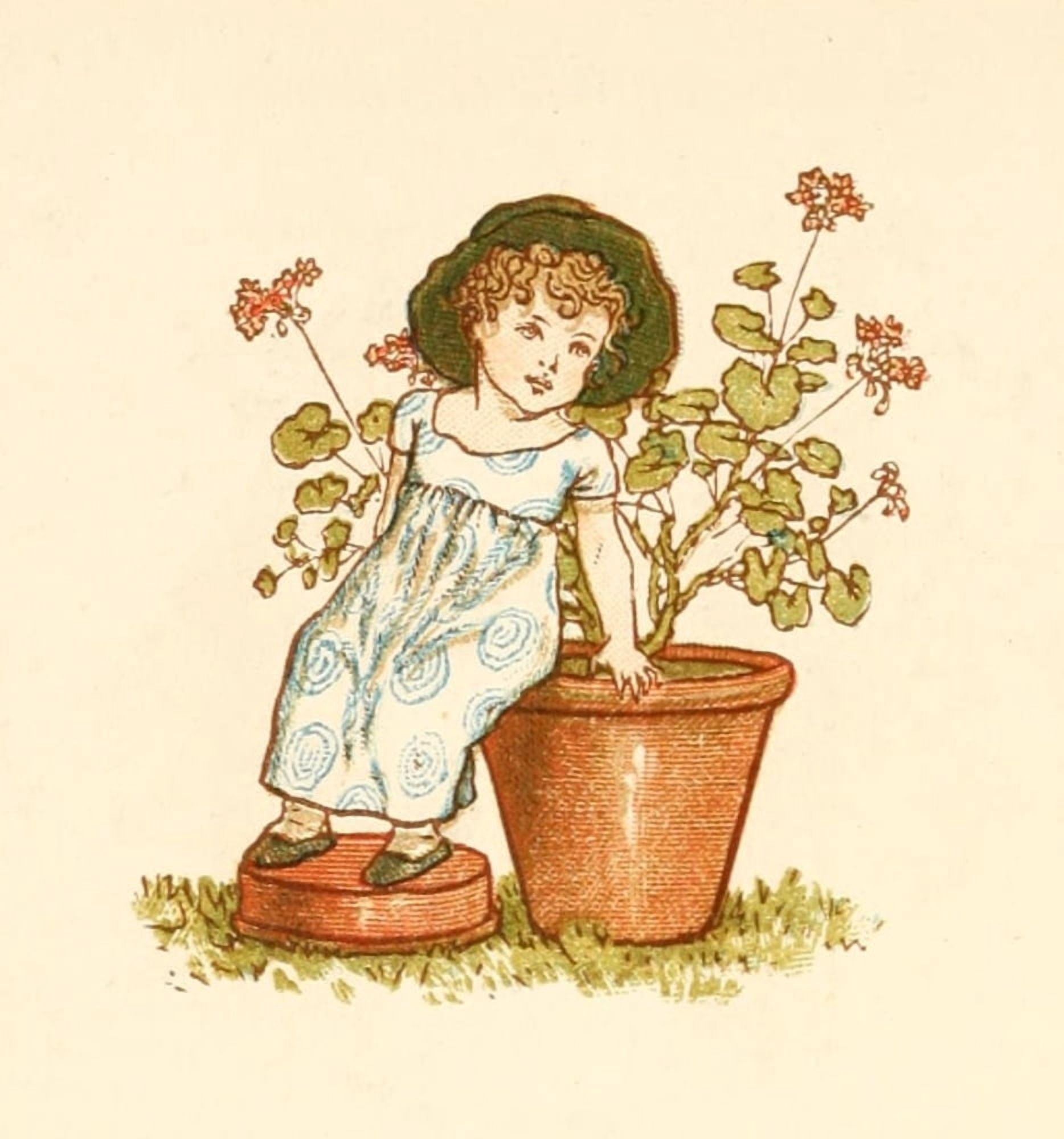 Language of Flowers 1884 Geranium child Canvas Art - Kate Greenaway (24 x 36)