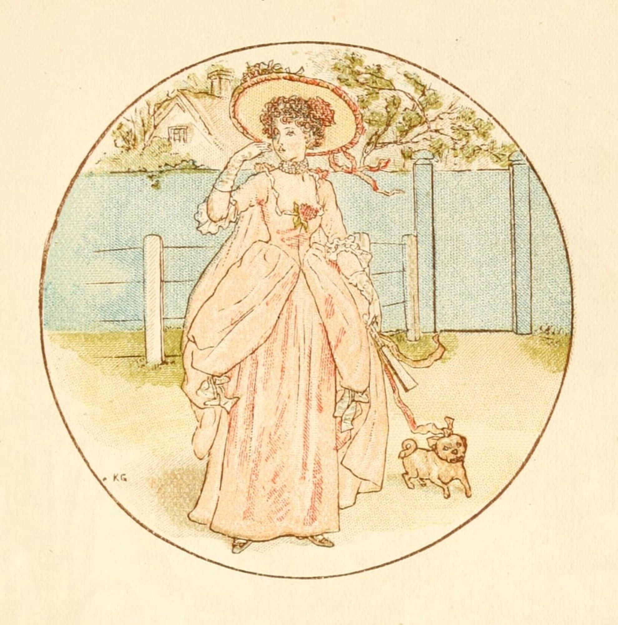 Language of Flowers 1884 Lady with dog Canvas Art - Kate Greenaway (24 x 36)
