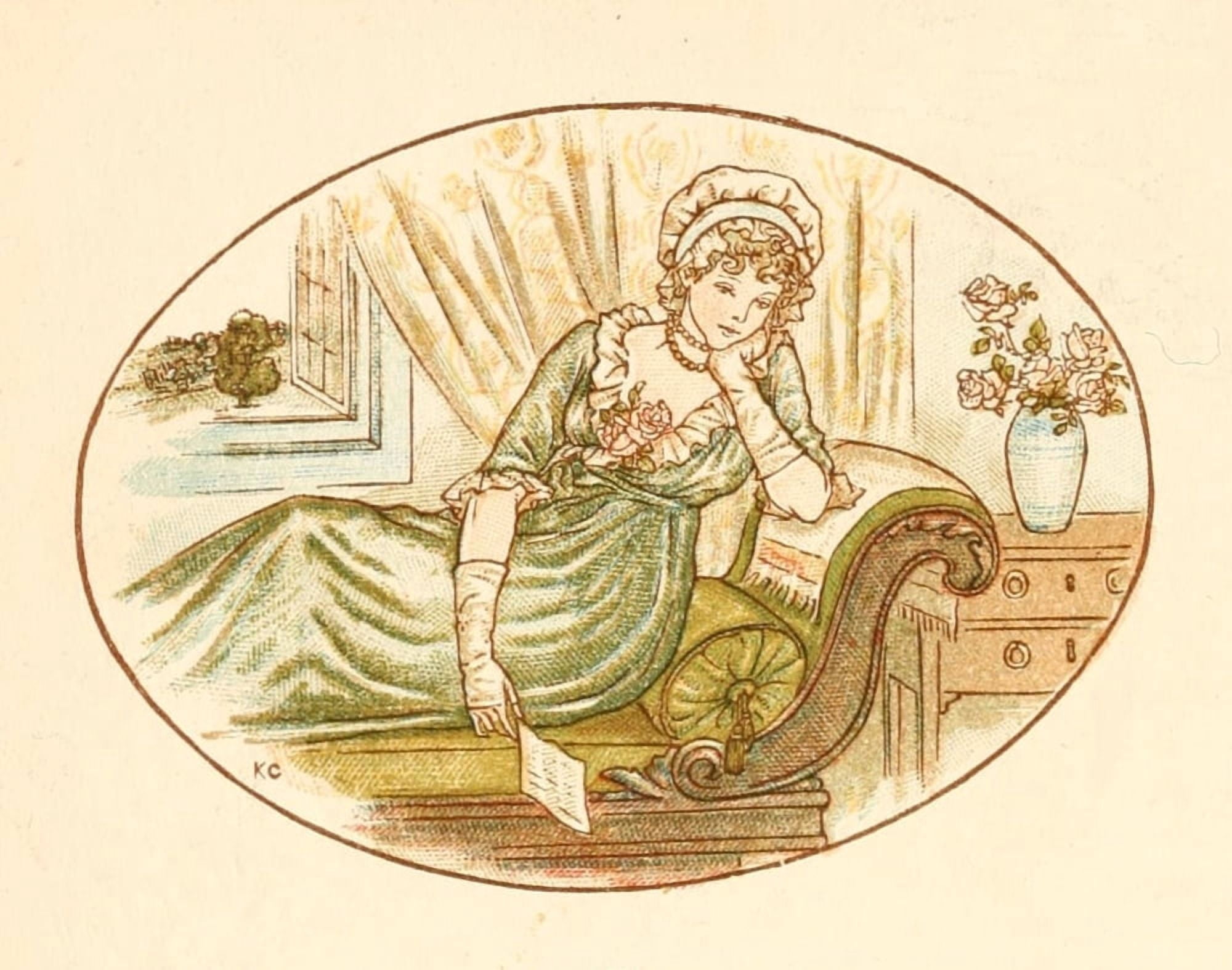 Language of Flowers 1884 Letter-reading Canvas Art - Kate Greenaway (18 x 24)