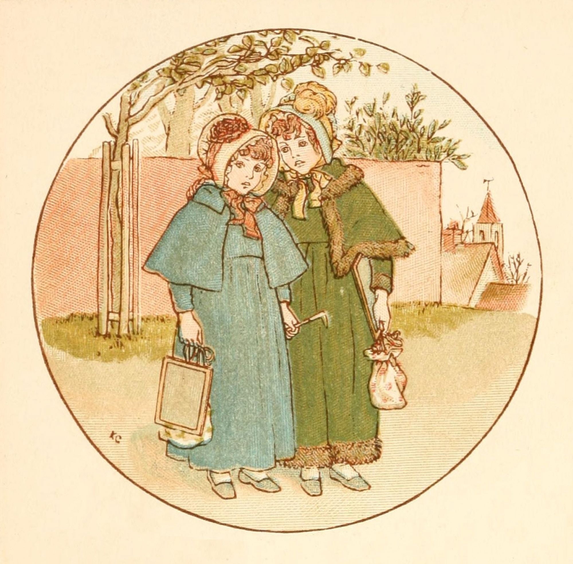 Language of Flowers 1884 Off to school Canvas Art - Kate Greenaway (18 x 24)