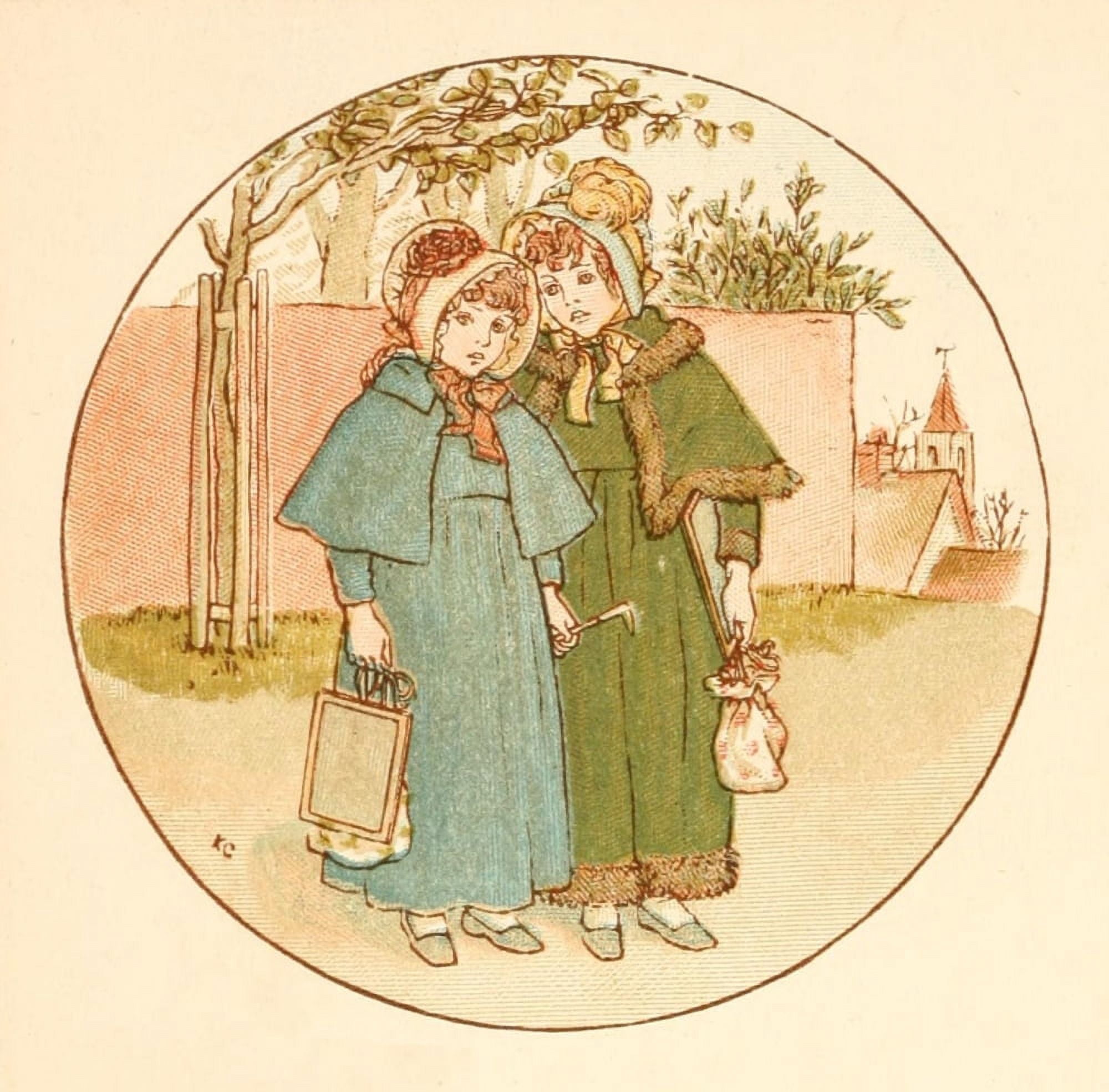 Language of Flowers 1884 Off to school Canvas Art - Kate Greenaway (24 x 36)