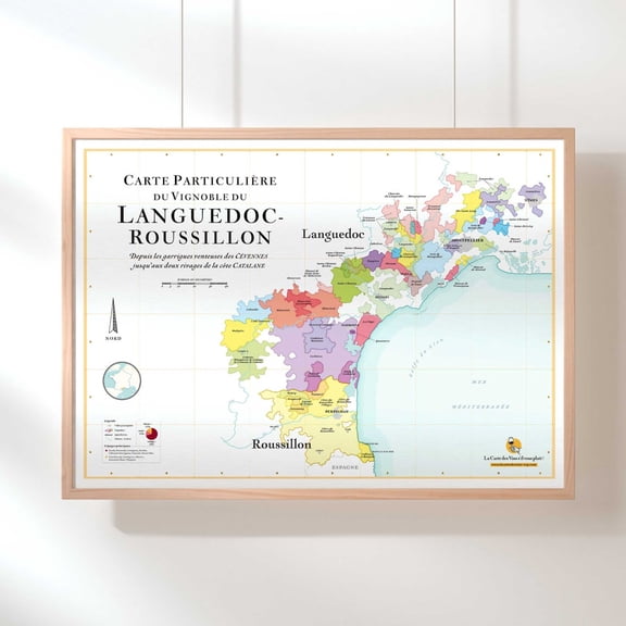 Languedoc Roussillon Wine Map Poster, Unframed Paper Poster 8x10in
