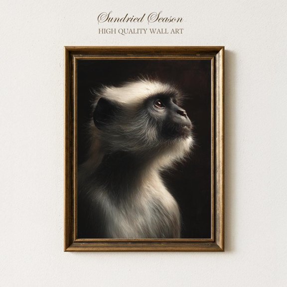 Langur Monkey Portrait Wall Art Print, Soft Wildlife Animal Poster, Moody Jungle Decor For Calm Nature Themed Home Office Or Earthy Spaces UNFRAMED Poster, Wall Art for Decor, Present, 12x18