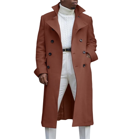 Langwyqu Autumn Fall Men Lapel Button Trenchcoat Male Solid Color Jacket Coat