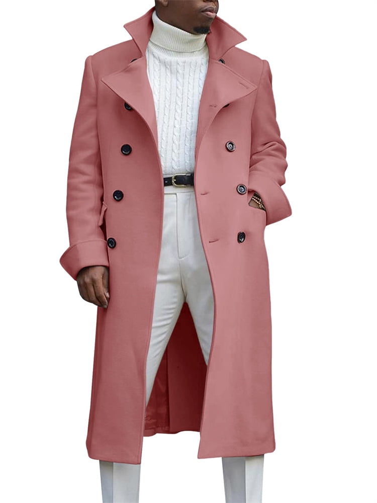 Langwyqu Autumn Fall Men Lapel Button Trenchcoat Male Solid Color