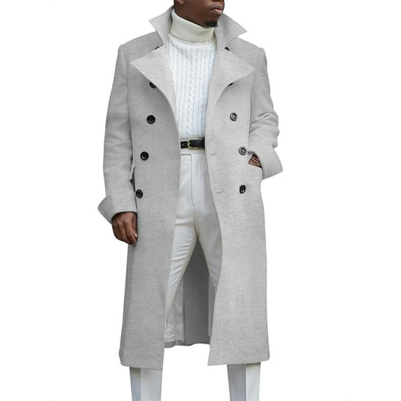 Langwyqu Autumn Fall Men Lapel Button Trenchcoat Male Solid Color Jacket Coat