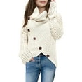 thumbnail image 1 of Langwyqu Autumn Winter Children Button Turtle Cowl Neck Asymmetric Hem Kids Girls Wrap Pullover Sweater, 1 of 4