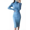 thumbnail image 1 of Langwyqu Autumn Winter Fashion Women Long Sleeve Solid Turtleneck Sweater Dress Slim Fit Knee-Length Knit Sweater, 1 of 5