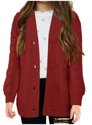 Girls Red Cardigan Sweater