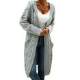 thumbnail image 1 of Langwyqu Autumn Winter Women Knit Long Hooded Cardigan Sweater With Pocket, 1 of 3