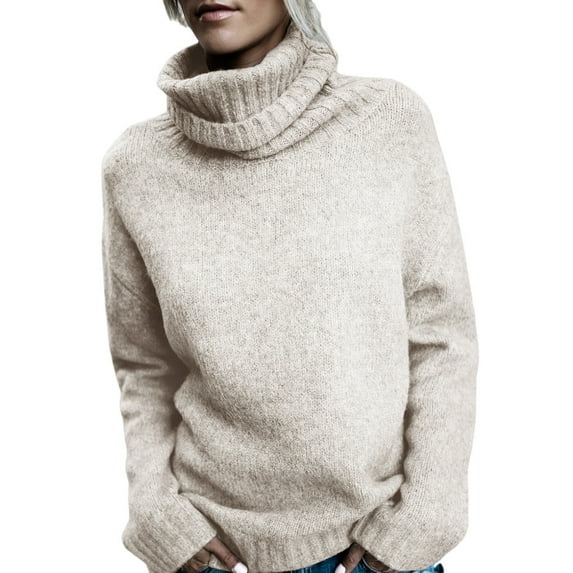 Langwyqu Autumn Winter Women Roll Neck Solid Knit Sweater Pullover