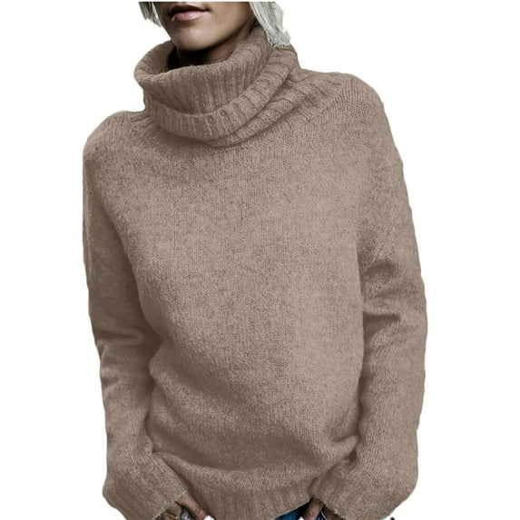 Langwyqu Autumn Winter Women Roll Neck Solid Knit Sweater Pullover