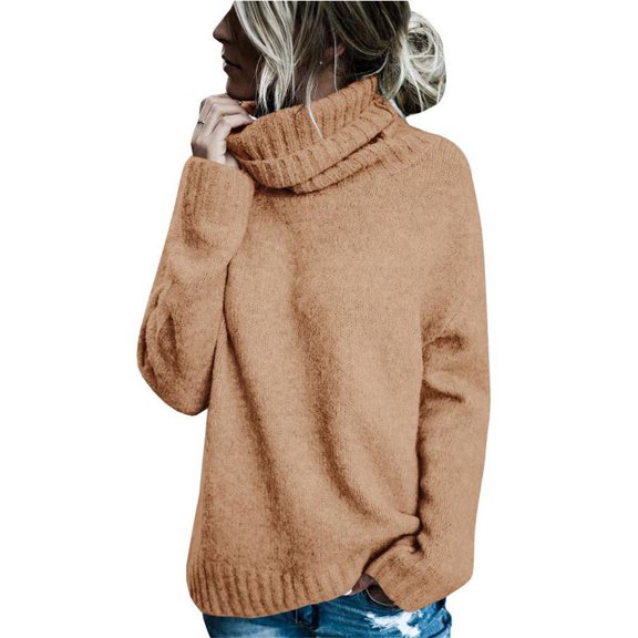 Langwyqu Autumn Winter Women Roll Neck Solid Knit Sweater Pullover