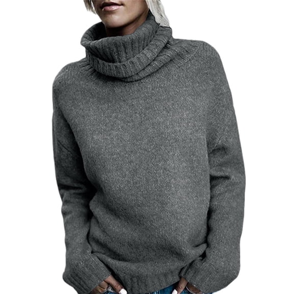 Langwyqu Autumn Winter Women Roll Neck Solid Knit Sweater Pullover