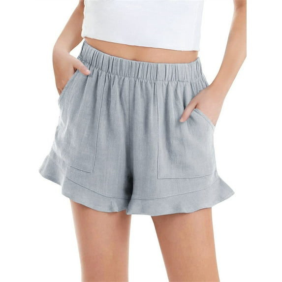 Langwyqu Elastic Waist Kids Girls Summer Ruffle Shorts With Pocket