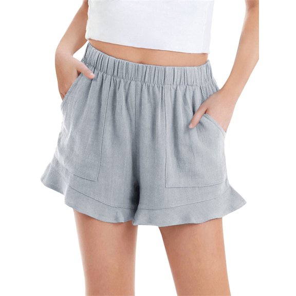 Langwyqu Elastic Waist Kids Girls Summer Ruffle Shorts With Pocket