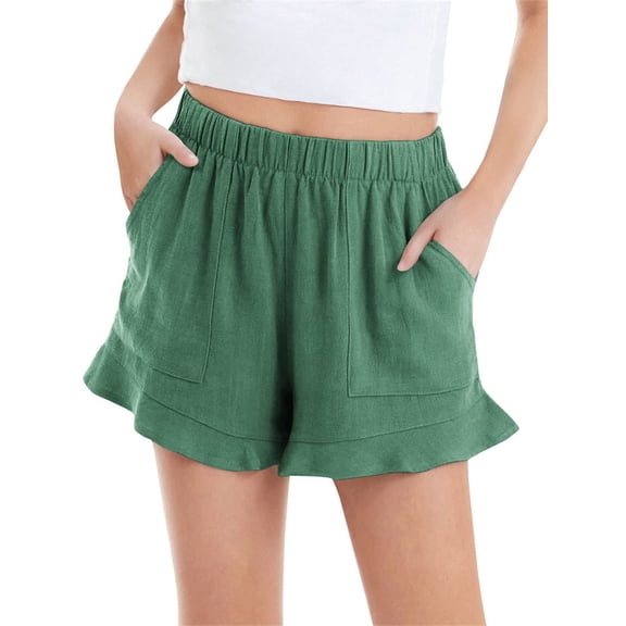 Langwyqu Elastic Waist Kids Girls Summer Ruffle Shorts With Pocket