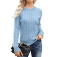 thumbnail image 1 of Langwyqu Fall Winter Women Long Sleeve Cable Knit Sweater Pullover, 1 of 5