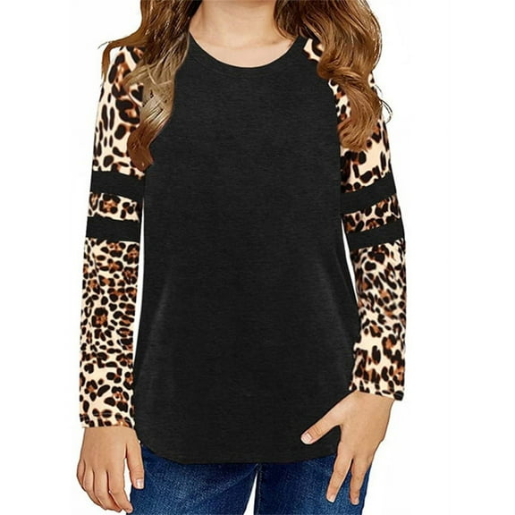 Langwyqu Girls Casual Long Sleeve Leopard Print T Shirts Children Spring Fall Tops for Size 4-15 Years