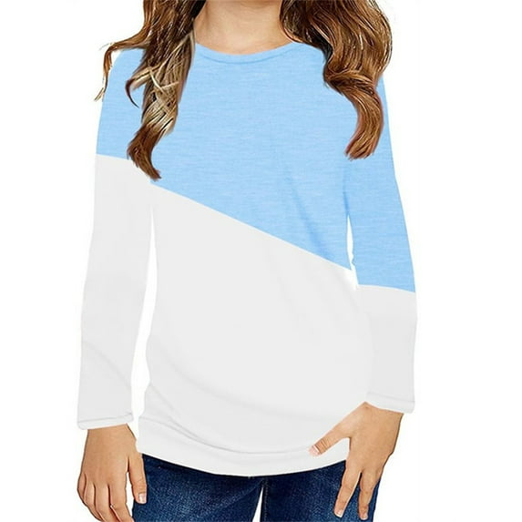 Langwyqu Girls Casual Long Sleeve T Shirts Kids Loose Color Block Tops