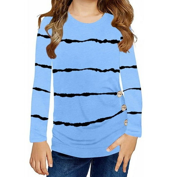 Langwyqu Girls Casual Long Sleeve T Shirts Striped Tunic Tops Size 4-15 Years