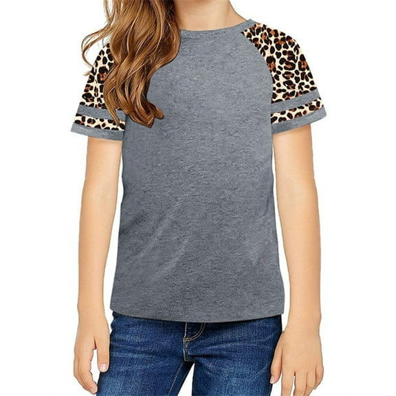 Langwyqu Girls Casual Short Sleeve Leopard Print Children T Shirts Size 4-15 Years
