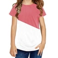 thumbnail image 1 of Langwyqu Girls Casual Short Sleeve T Shirts Kids Loose Tunic Tops Color Block Tee, 1 of 5