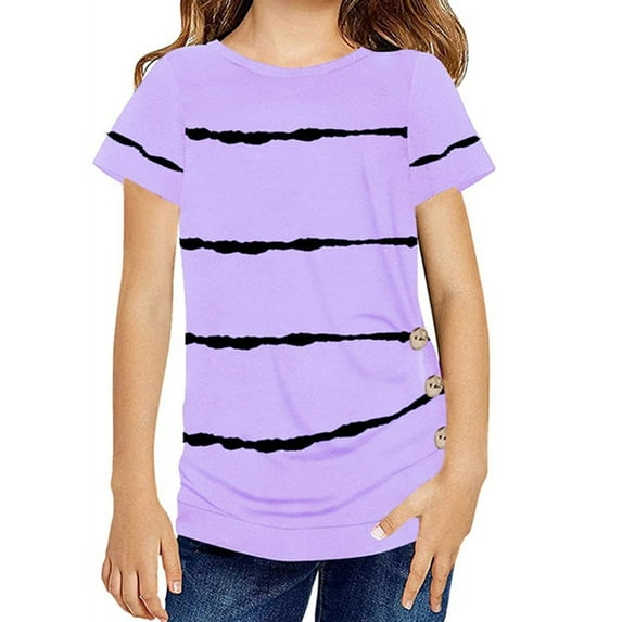 Langwyqu Girls Casual Short Sleeve T Shirts Striped Tunic Tops Size 4-15 Years