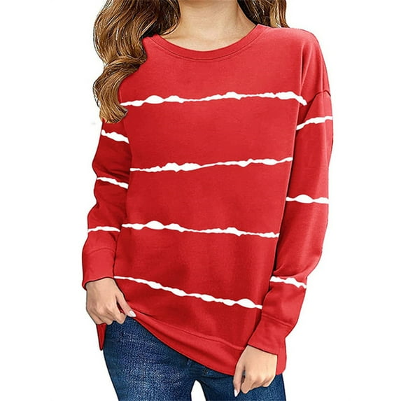 Langwyqu Girls Kids Crewneck Long Sleeve Pullover Tops Spring Fall Stripe Tops for 4-15 Years