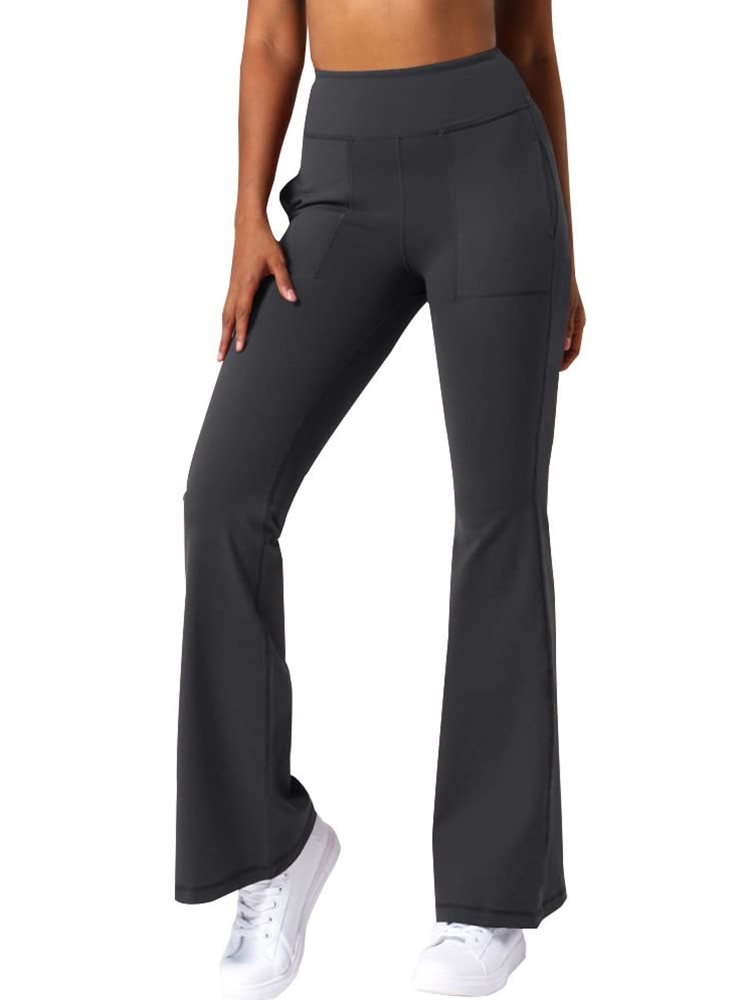 Langwyqu High Waist Women Slim Fit Fleece Flare Pants High Rise Yoga