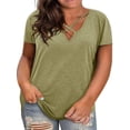 thumbnail image 1 of Langwyqu L-5XL Summer V Neck Criss Cross Shirt Women Plus Size Short Sleeve Solid Color Tops Tee, 1 of 5