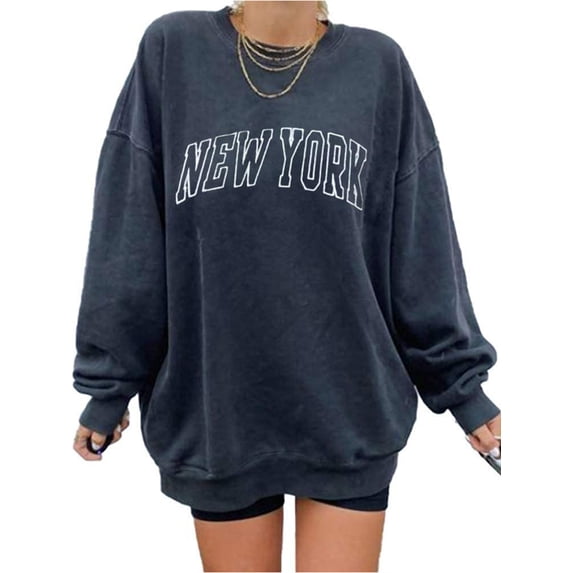 Langwyqu Letter Print Women Long Sleeve Casual Loose Hoodies Sweatshirt