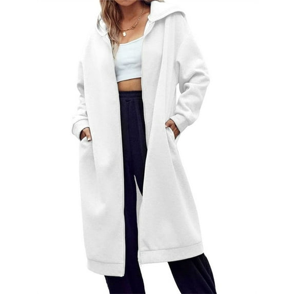 Langwyqu Long Hooded Coat For Women Solid Long Sleeve Zipper Hoodies
