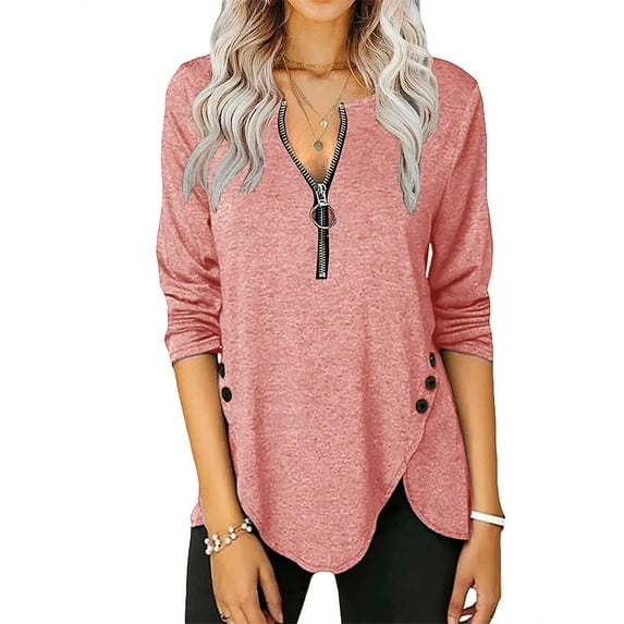 Langwyqu Long Sleeve Irregular Hem Women Side Button Zipper Tops Shirt