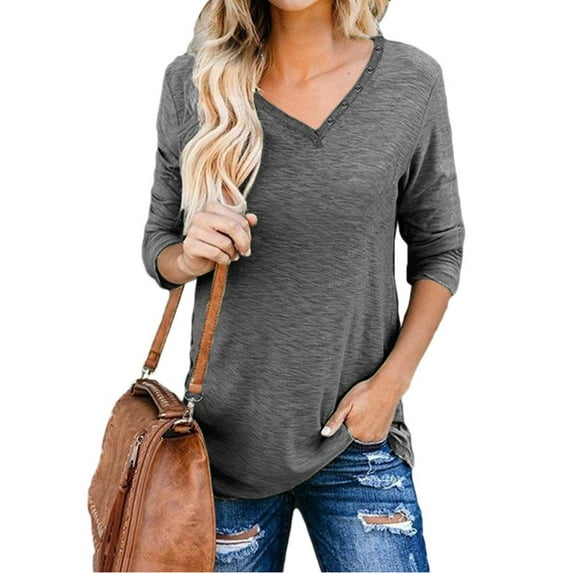 Langwyqu Long Sleeve Spring Autumn Women V-Neck Casual Shirt Sweatshirt