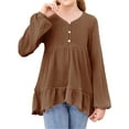 thumbnail image 1 of Langwyqu Long Sleeve V-Neck Girls High Low Waist Loose Ruffle Hem Tops For 5-14 Years, 1 of 5