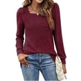 thumbnail image 1 of Langwyqu Long Sleeve Women Square Neck Puff Sleeve Solid Casual Sweatshirt Tops, 1 of 5