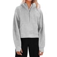 thumbnail image 1 of Langwyqu Long Sleeved Solid Sport Casual Half Zipper Crop Hoodies Short Sweatshirt, 1 of 5